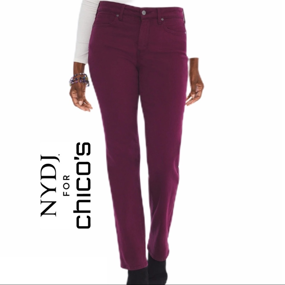 NYDJ for Chico's Flawless Contour Straight-Leg Jeans in Wine NWT Size 4